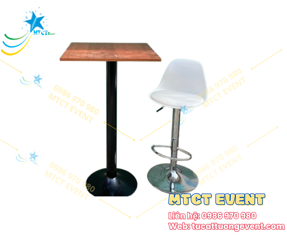 Ghế Bar Trắng Lưng Cao Và Bàn Bar